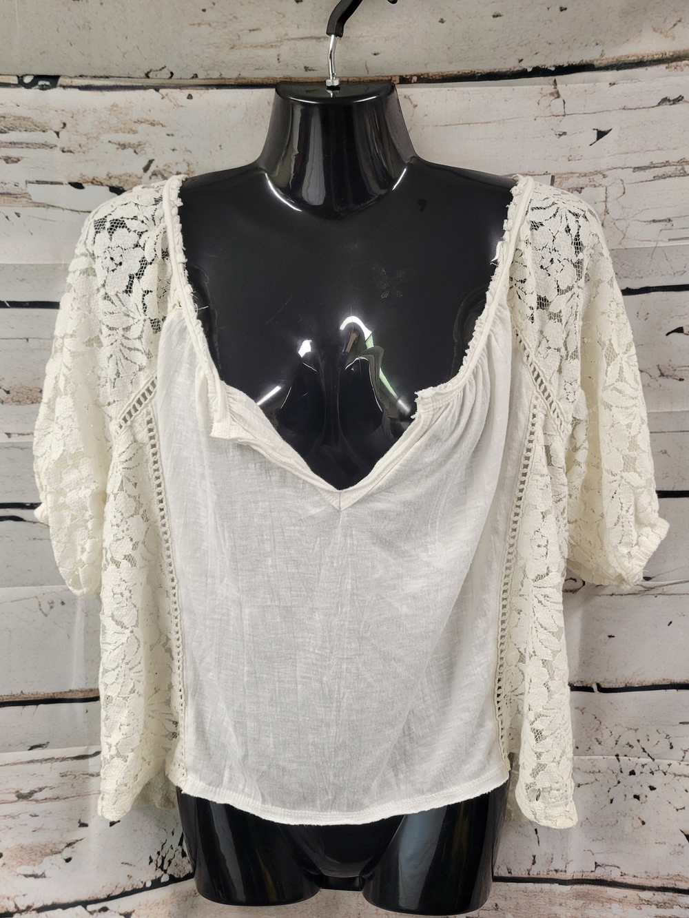 Abercrombie & Fitch Boho Cottagecore Lace Peasant Top Blouse White Medium
